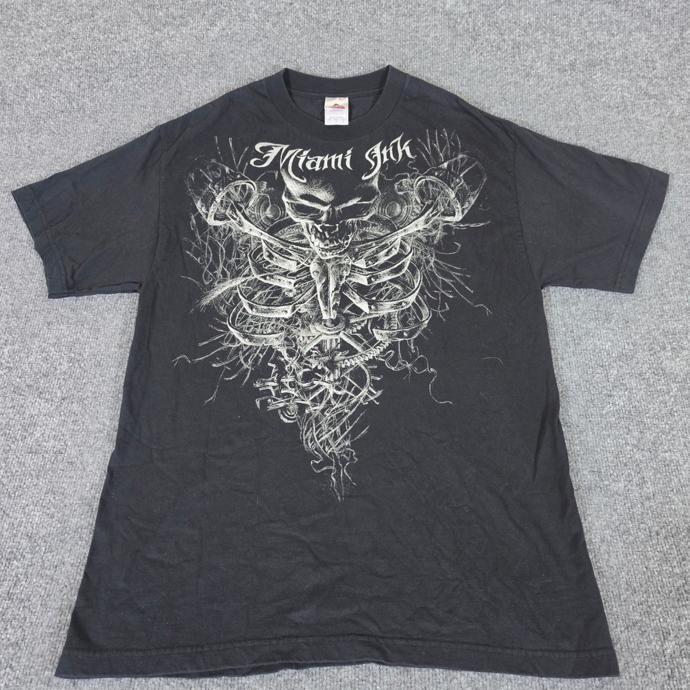 Miami Ink Skull Skeleton Graphic T-Shirt Mens Large Black Alstyle AAA Y2K Tee
